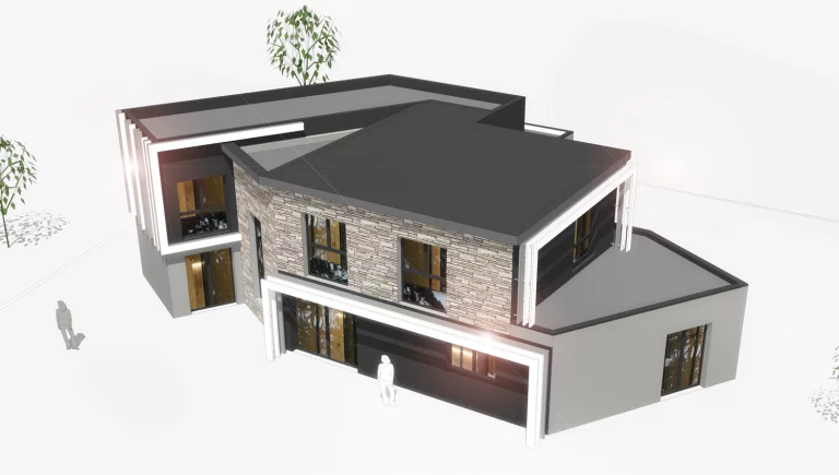 3D Maison 01h vue des différents volumes de la maison avec extension