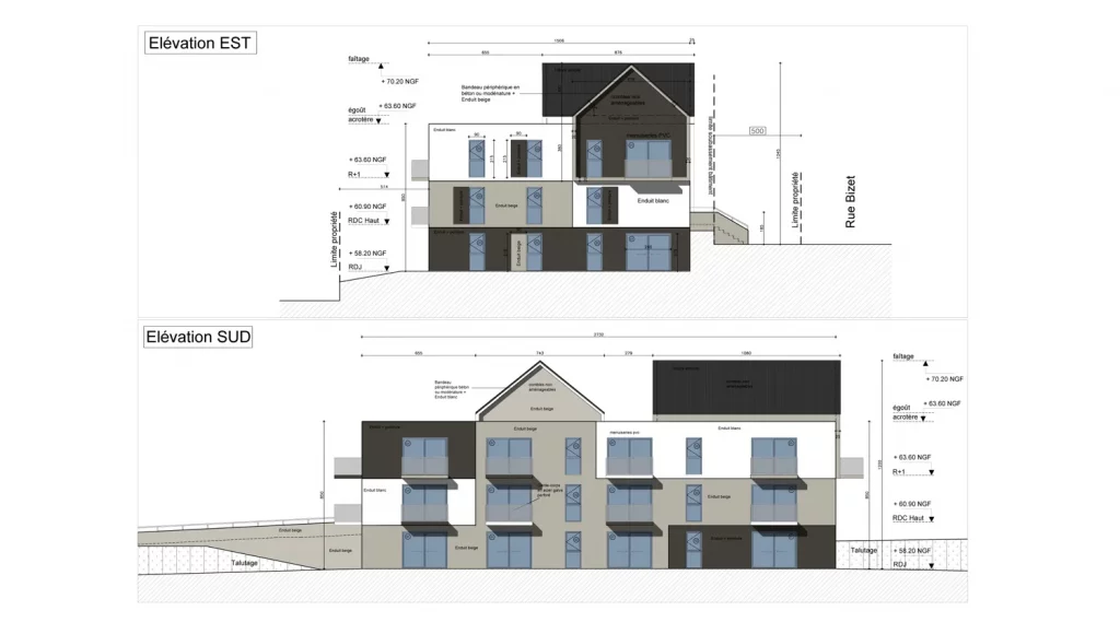 Elévations Est et Sud Résidence Opaline