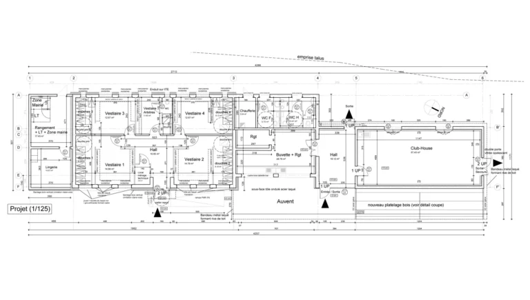 Plan du réaménagement des bâtiments du stade de Loperhet